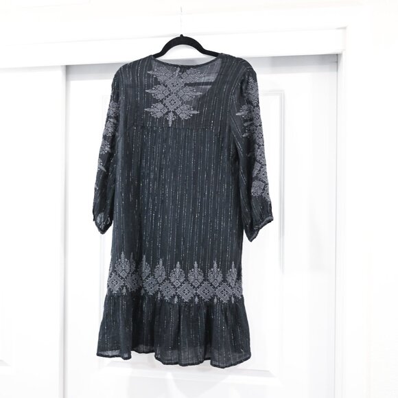Jade by Johnny Was Size XS Embroidered Boho Style Peasant Mini Dress - Picture 7 of 9
